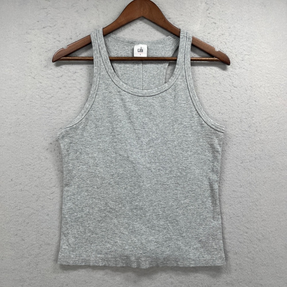 Cabi Tank‎ Top Womens Small Gray Ribbed Racerback Cotton Blend Athleisure Casual